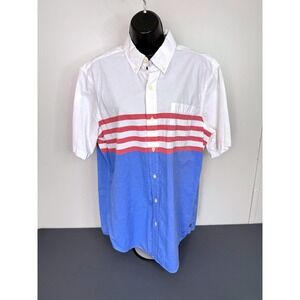 Chaps Button Down Shirt Mens Large Red White Blue Colorblock Short Sleeve